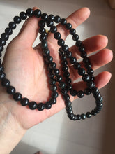 Load image into Gallery viewer, 7.5mm 100% natural type A black/dark green (Mocui, 墨翠)  jadeite jade bead necklace BN78
