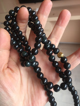 Load image into Gallery viewer, 7.5mm 100% natural type A black/dark green (Mocui, 墨翠)  jadeite jade bead necklace BN78
