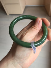 Load image into Gallery viewer, 59mm certified 100% Natural dark green black (碧玉) round cut nephrite Jade bangle HT107-1580
