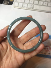 Load image into Gallery viewer, 57.5mm Certified Type A 100% Natural icy watery deep sea dark green/blue/gray/black Guatemala slim round cut Jadeite bangle PC65-7040
