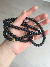 Load image into Gallery viewer, 7.5mm 100% natural type A black/dark green (Mocui, 墨翠)  jadeite jade bead necklace BN78
