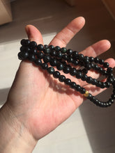 Load image into Gallery viewer, 7.5mm 100% natural type A black/dark green (Mocui, 墨翠)  jadeite jade bead necklace BN78
