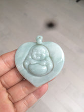 Load image into Gallery viewer, Type A 100% Natural light green/white Jadeite Jade Buddha in my heart Pendant AX34
