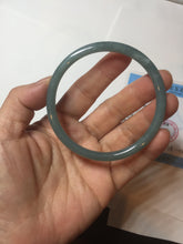 Load image into Gallery viewer, 57.5mm Certified Type A 100% Natural icy watery deep sea dark green/blue/gray/black Guatemala slim round cut Jadeite bangle PC65-7040
