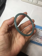 Load image into Gallery viewer, 57.5mm Certified Type A 100% Natural icy watery deep sea dark green/blue/gray/black Guatemala slim round cut Jadeite bangle PC65-7040
