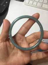 Load image into Gallery viewer, 57.5mm Certified Type A 100% Natural icy watery deep sea dark green/blue/gray/black Guatemala slim round cut Jadeite bangle PC65-7040
