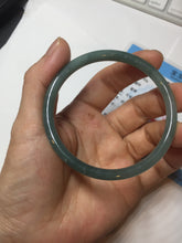 Load image into Gallery viewer, 55.5mm Certified Type A 100% Natural icy watery deep sea dark green/ blue/ gray/ black Guatemala slim round cut Jadeite bangle PC66-7043
