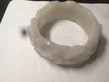 Load image into Gallery viewer, 卖了 61mm 100% natural light pale pink/gray Quartzite (Shetaicui jade) 3D carved Phoenix and Peony bangle XY18
