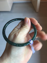 Load image into Gallery viewer, 61.5mm Certified Type A 100% Natural dark green/blue/gray with flying snow Guatemala slim round cut Jadeite bangle PD21-4459
