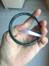 Load image into Gallery viewer, 61.5mm Certified Type A 100% Natural dark green/blue/gray with flying snow Guatemala slim round cut Jadeite bangle PD21-4459
