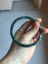Load image into Gallery viewer, 61.5mm Certified Type A 100% Natural dark green/blue/gray with flying snow Guatemala slim round cut Jadeite bangle PD21-4459
