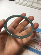 Load image into Gallery viewer, 55.5mm Certified Type A 100% Natural icy watery deep sea dark green/ blue/ gray/ black Guatemala slim round cut Jadeite bangle PC66-7043
