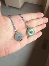 Load image into Gallery viewer, 17.8mm Type A 100% Natural icy watery dark green white gray Jadeite Jade Safety Guardian Button donuts Pendant group PB151
