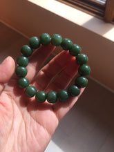 Load image into Gallery viewer, 100% Natural 10.3/12mm dark green/black vintage style nephrite Hetian Jade (碧玉) bead bracelet HE90
