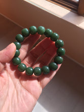 Load image into Gallery viewer, 100% Natural 10.3/12mm dark green/black vintage style nephrite Hetian Jade (碧玉) bead bracelet HE90
