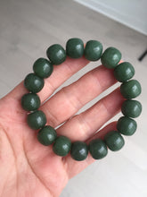 Load image into Gallery viewer, 100% Natural 10.3/12mm dark green/black vintage style nephrite Hetian Jade (碧玉) bead bracelet HE90
