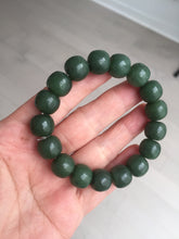 Load image into Gallery viewer, 100% Natural 10.3/12mm dark green/black vintage style nephrite Hetian Jade (碧玉) bead bracelet HE90
