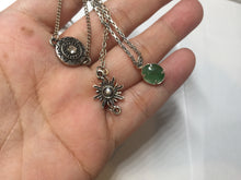 Load image into Gallery viewer, Layered Necklace with Natural Type A sunny green Jadeite Bead, Sun &amp; Mandala Pendant, Boho Minimalist Good Luck Jewelry Gift for Her PA66
