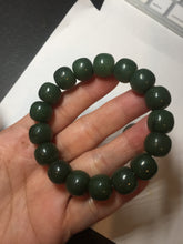 Load image into Gallery viewer, 100% Natural 10.3/12mm dark green/black vintage style nephrite Hetian Jade (碧玉) bead bracelet HE90
