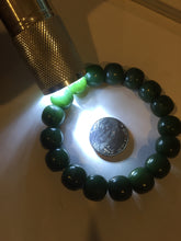 Load image into Gallery viewer, 100% Natural 10.3/12mm dark green/black vintage style nephrite Hetian Jade (碧玉) bead bracelet HE90
