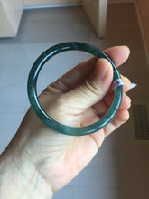 Load image into Gallery viewer, 56mm Certified Type A 100% Natural dark green/blue/gray with flying snow Guatemala slim round cut Jadeite bangle PD17-4445
