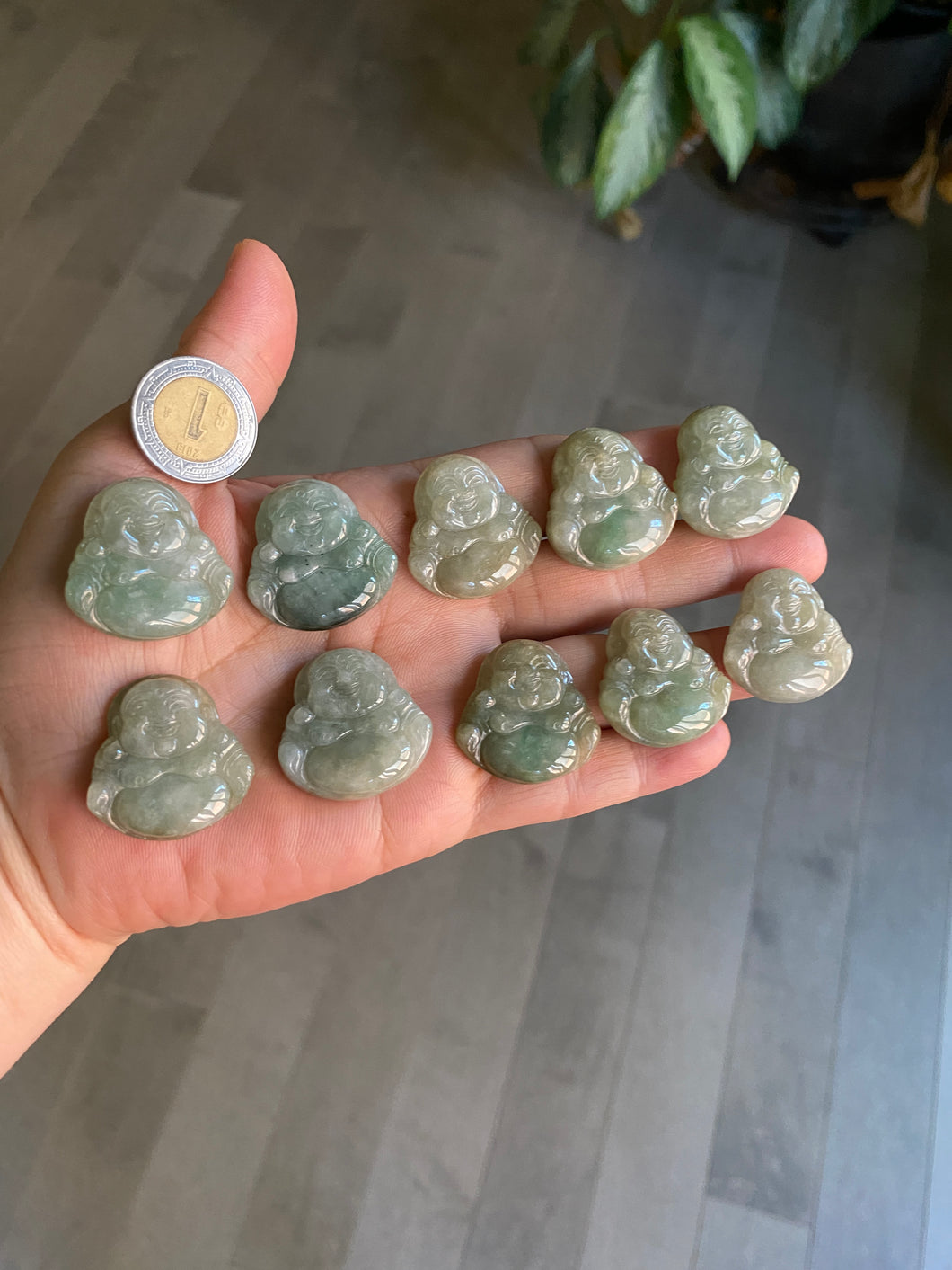 30 pieces of 100% Natural green/gray/yellow happy buddha jadeite Jade pendant group supply wholesale B200