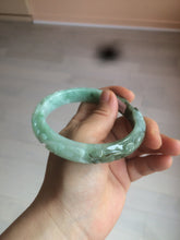 Load image into Gallery viewer, 62.5mm Certified Type A 100% Natural sunny green/brown/black vintage style with carved flowers Jadeite Jade bangle AY28-7571
