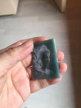 Load image into Gallery viewer, 100% Natural type A green/blue/gray Guatemala jadeite Jade shadow carving buddha pendant necklace BP114
