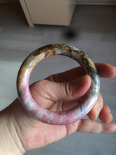 Load image into Gallery viewer, 55.8mm 100% natural pink/black/brown/yellow chubby round cut rose stone (Rhodonite) bangle SY48
