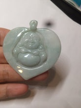 Load image into Gallery viewer, Type A 100% Natural light green/white Jadeite Jade Buddha in my heart Pendant AX34
