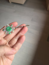 Load image into Gallery viewer, 100% natural Type A sunny green red white Jadeite Bead flower hair clip PD167
