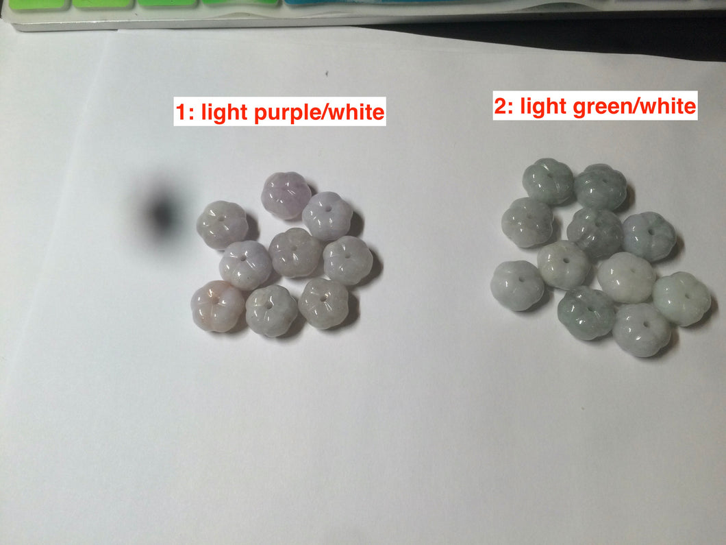 12.7mm 100% natural light green/purple carved lotus jadeite jade beads (supply) AX30
