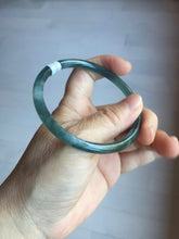 Load image into Gallery viewer, 59.5mm Certified Type A 100% Natural dark green/blue/gray with flying snow Guatemala slim round cut Jadeite bangle PD63-3387
