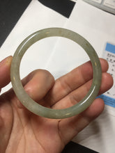 Load image into Gallery viewer, 52.7mm Certified type A 100% Natural light green yellow brown floating seaweed slim round cut Jadeite bangle E90-6616
