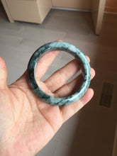 Load image into Gallery viewer, 56mm Certified Type A 100% Natural dark green blue The vines of time Jadeite Jade bangle PA61-5319
