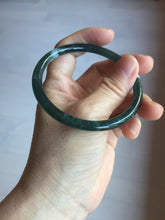 Load image into Gallery viewer, 58.2mm Certified Type A 100% Natural dark green/blue/gray with flying snow Guatemala slim round cut Jadeite bangle PD61-3385
