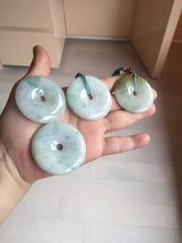 Load image into Gallery viewer, 40-43mm Type A 100% Natural green light brown Jadeite Jade Safety Guardian Button donuts Pendant group BP110
