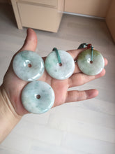 Load image into Gallery viewer, 40-43mm Type A 100% Natural green light brown Jadeite Jade Safety Guardian Button donuts Pendant group BP110
