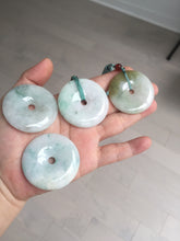 Load image into Gallery viewer, 40-43mm Type A 100% Natural green light brown Jadeite Jade Safety Guardian Button donuts Pendant group BP110
