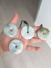 Load image into Gallery viewer, 40-43mm Type A 100% Natural green light brown Jadeite Jade Safety Guardian Button donuts Pendant group BP110
