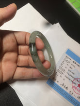 Load image into Gallery viewer, 54mm certified 100% natural type A icy watery light green/black round cut jadeite jade bangle BK9-6621
