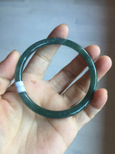 Load image into Gallery viewer, 59.5mm Certified Type A 100% Natural dark green/blue/gray with flying snow Guatemala slim round cut Jadeite bangle PD60-3365

