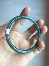 Load image into Gallery viewer, 59.5mm Certified Type A 100% Natural dark green/blue/gray with flying snow Guatemala slim round cut Jadeite bangle PD60-3365
