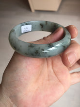 Load image into Gallery viewer, 54.5mm certified 100% natural icy watery light green with dark green flying flowers jadeite jade bangle S90-7079
