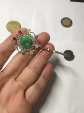 Load image into Gallery viewer, 100% natural Type A sunny green red white Jadeite Bead flower hair clip PD167
