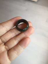 Load image into Gallery viewer, 17.1mm size 6 3/4 100% natural type A black/dark green (Mocui, 墨翠) broad jadeite jade band ring thumb ring BK105
