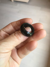 Load image into Gallery viewer, 17.1mm size 6 3/4 100% natural type A black/dark green (Mocui, 墨翠) broad jadeite jade band ring thumb ring BK105
