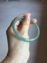 Load image into Gallery viewer, 58.5mm Certified Type A 100% Natural light green/blue/gray with flying snow Guatemala slim round cut Jadeite bangle PD56-5533
