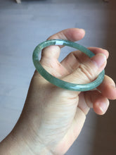 Load image into Gallery viewer, 58.5mm Certified Type A 100% Natural light green/blue/gray with flying snow Guatemala slim round cut Jadeite bangle PD56-5533
