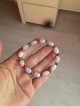 Load image into Gallery viewer, 100% natural type A light purple/white water drop/olive jadeite jade bead bracelet BK58
